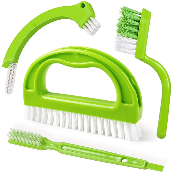 4pcs Grout Cleaning Brush Set with Handle - Durable Nylon & Food-Grade PP, Reusable Tile Joint Scrubber for Kitchens, Bathrooms, Windows - Includes Water Flosser, Charging Cable & Extra Heads, Bathroom Cleaning Tools