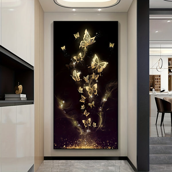 1pc Frameless Abstract Golden Butterfly Oil Painting On Canvas Posters And Prints Wall Art Pictures For Living Room Cuadros Decor, No Frame