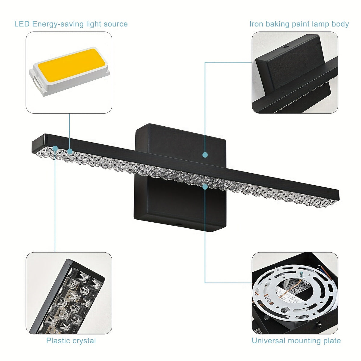 Modern LED Bathroom Vanity Lighting Fixtures Over Mirror 16inch 8W Modern Bath Light Matte Black Wall Lighting Fixture For Bathroom Cool White 6000K