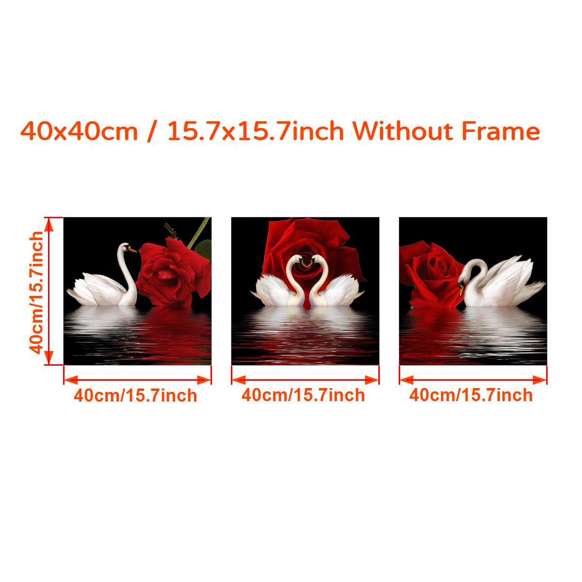 3pcs/set Romantic Swans and Red Rose Canvas Wall Art for Living Room, Bedroom, and Office Decor - Beautiful and Elegant Design - No Frames Needed