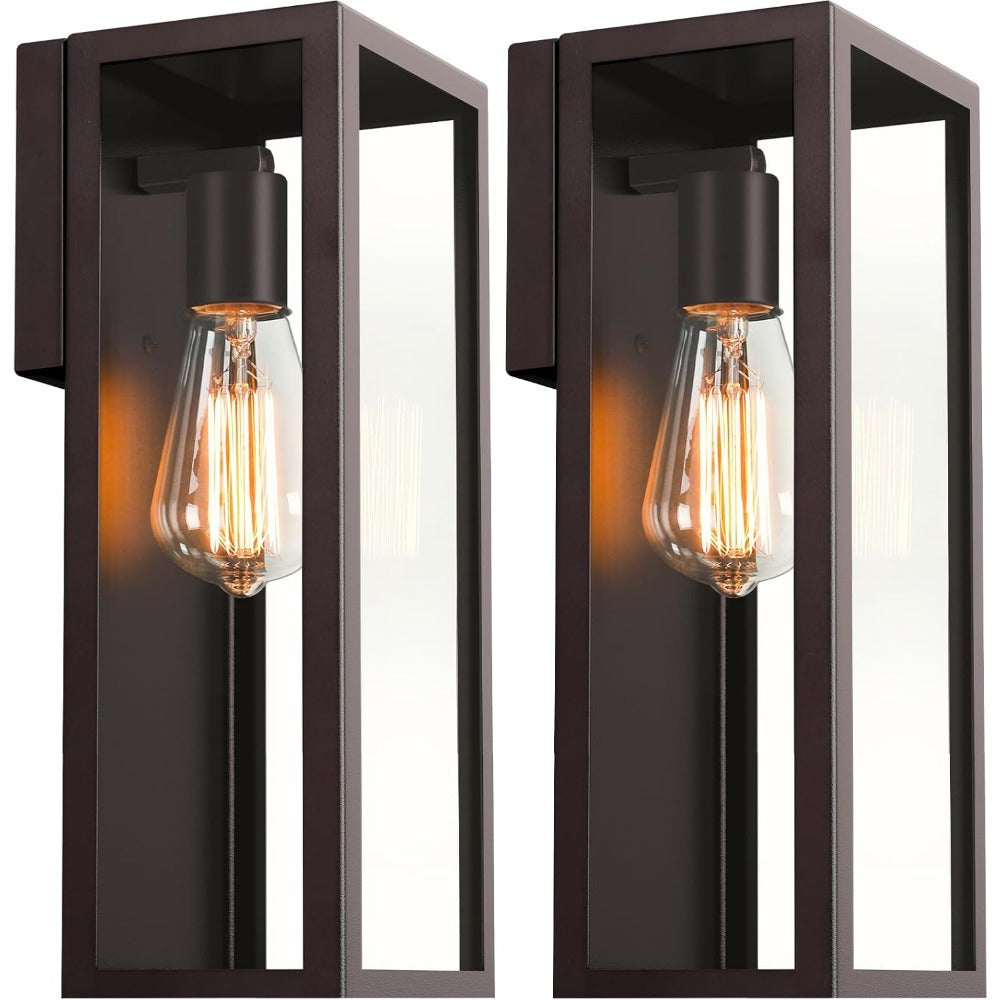 2-Pack Outdoor Wall Lanterns, Exterior Waterproof Wall Sconce with Glass Shades, Matte Black Porch Lights Wall Mounted, Anti-Rust E26 Modern Wall Lighting Fixtures for Patio Garage Entryway Front Door