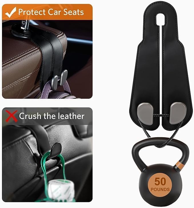 2 Pcs Leather Car Seat Headrest Hooks