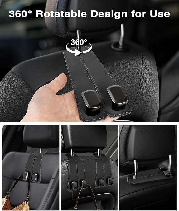 2 Pcs Leather Car Seat Headrest Hooks