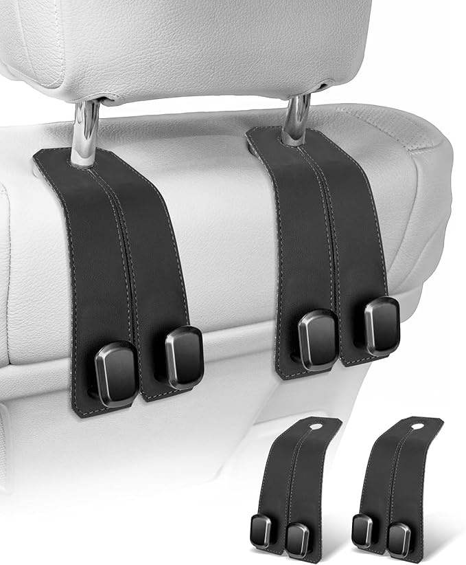 2 Pcs Leather Car Seat Headrest Hooks