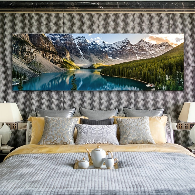 [Lake Forest Mountain Scenery Art] 1pc Lake Forest Mountain Scenery Canvas Painting - Wall Art Decor for Living Room, Bedroom - 19.68*59.05inch No Frame