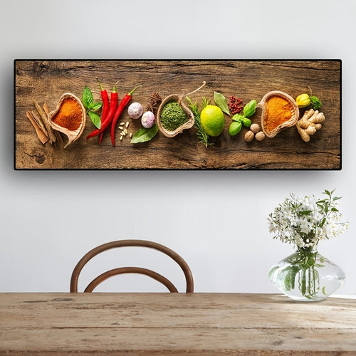 1pc Canvas Painting, Grains Spices Spoon Peppers Painting, Wall Art Decor, For Living Room, Dining Room, No Frame, 19.68*59.05inch