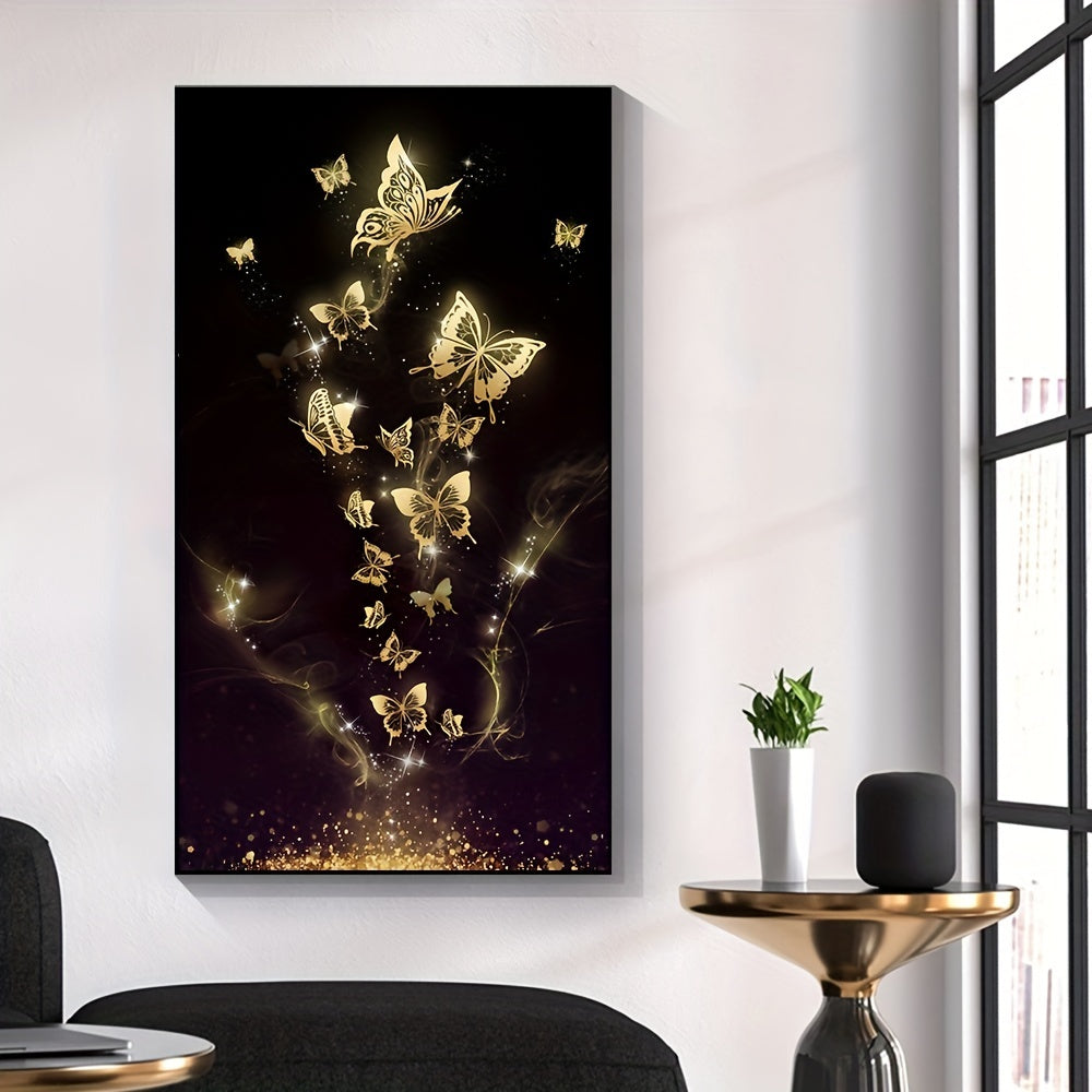 1pc Frameless Abstract Golden Butterfly Oil Painting On Canvas Posters And Prints Wall Art Pictures For Living Room Cuadros Decor, No Frame