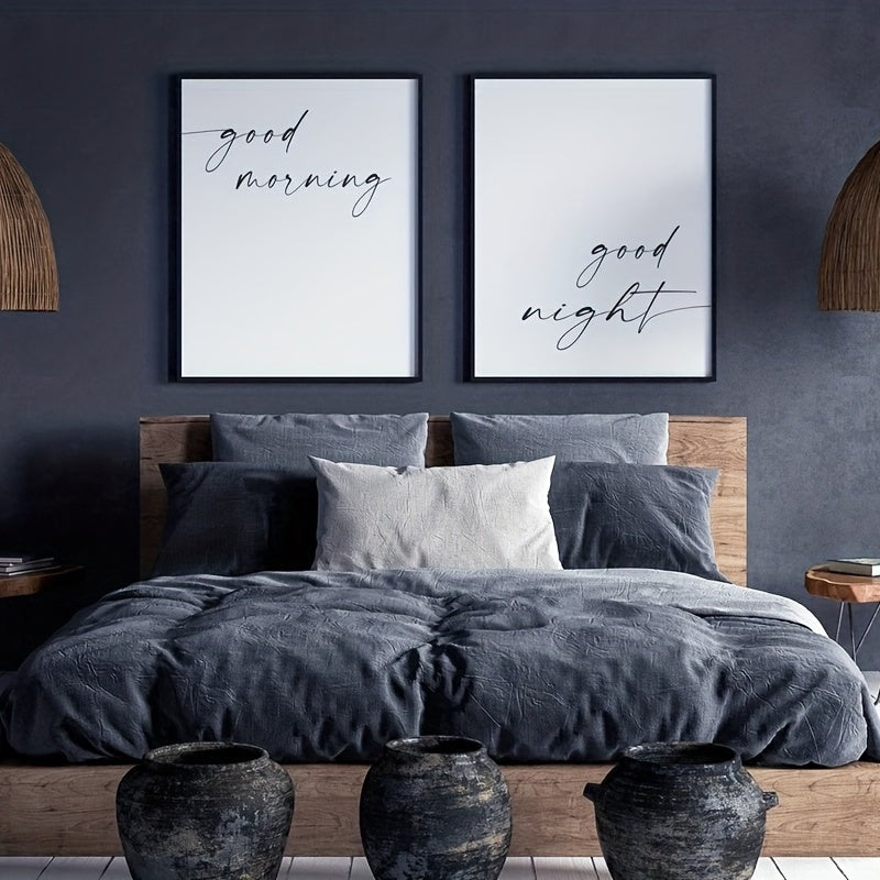 1pc, Good Morning Good Night Wall Posters, Over The Bed Sign Bedroom Prints, Room Decor, Home Decor, Scene Decor, Home Ornament Gift, Bedroom Accessories, Home Office Hanging Decoration