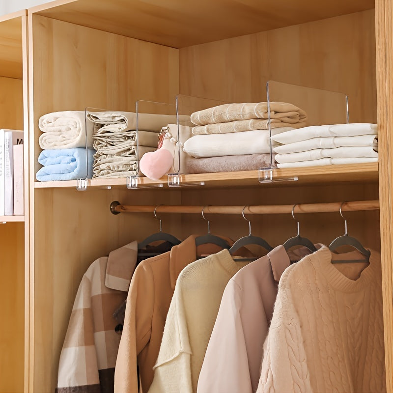 4pcs Premium Acrylic Shelf Dividers - Space Maximizing, Easy-to-Install, Transparent Organizers for Closet, Bedroom & Office Storage Solutions