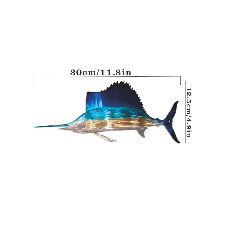 Tropical Metal Sailfish Wall Art - 1pc Wrought Iron Silhouette Sculpture - Interior Wall Home Decor, Christmas Gift