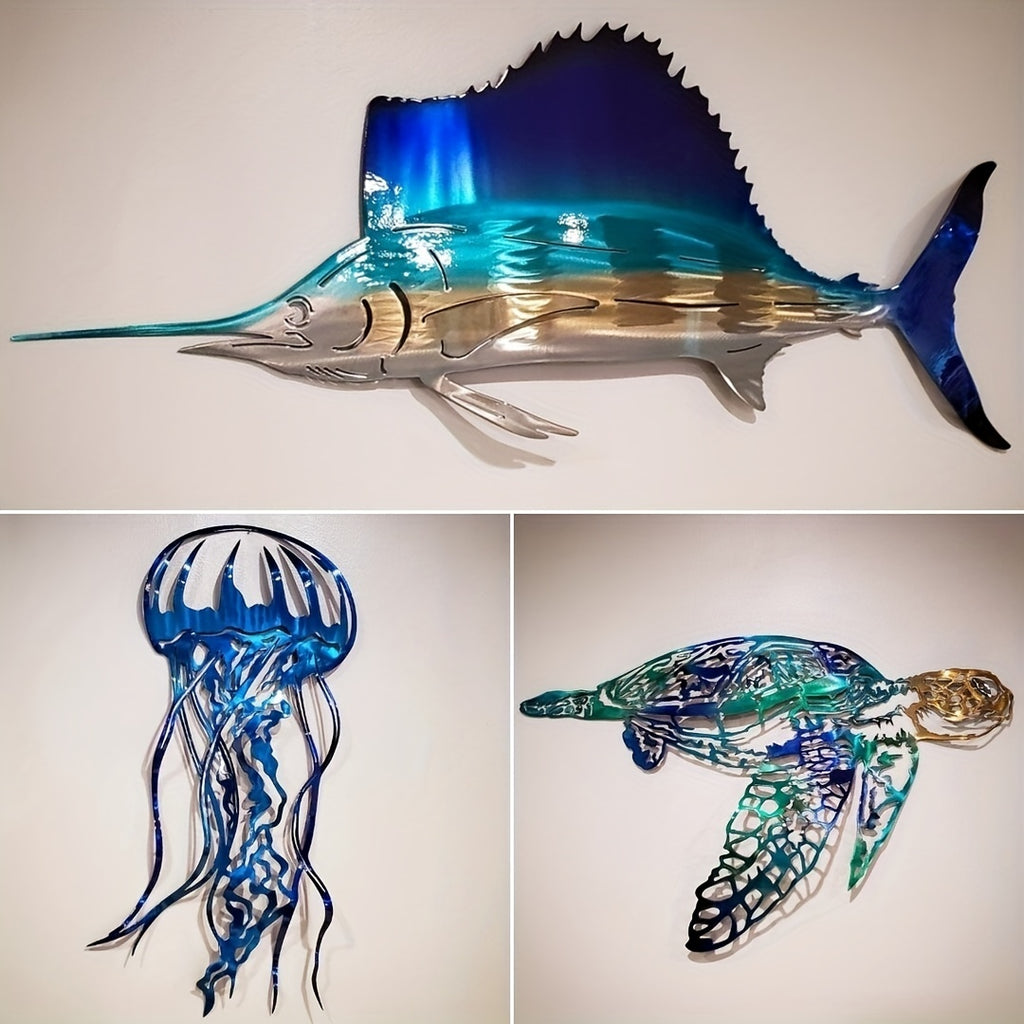 Tropical Metal Sailfish Wall Art - 1pc Wrought Iron Silhouette Sculpture - Interior Wall Home Decor, Christmas Gift