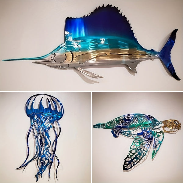 Tropical Metal Sailfish Wall Art - 1pc Wrought Iron Silhouette Sculpture - Interior Wall Home Decor, Christmas Gift