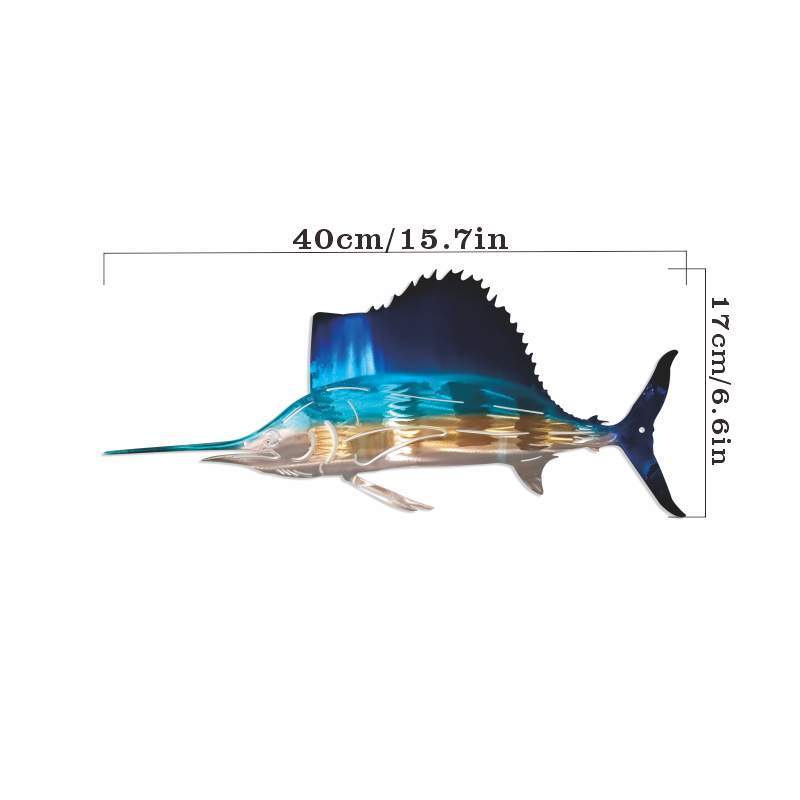 Tropical Metal Sailfish Wall Art - 1pc Wrought Iron Silhouette Sculpture - Interior Wall Home Decor, Christmas Gift