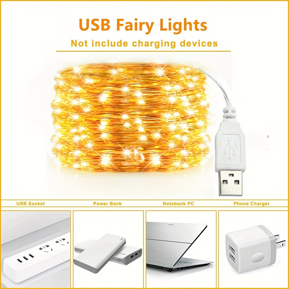 20/50/100 LED USB Fairy String Lights, LED USB Copper Wire Garland Holiday Lighting, USB Powered Wall Decor Lamp, Party Decor, Wedding Decor, Festival Decor, Indoor Decor, Room Decor, Bedroom Decor, Table Decor, Home Decor, C