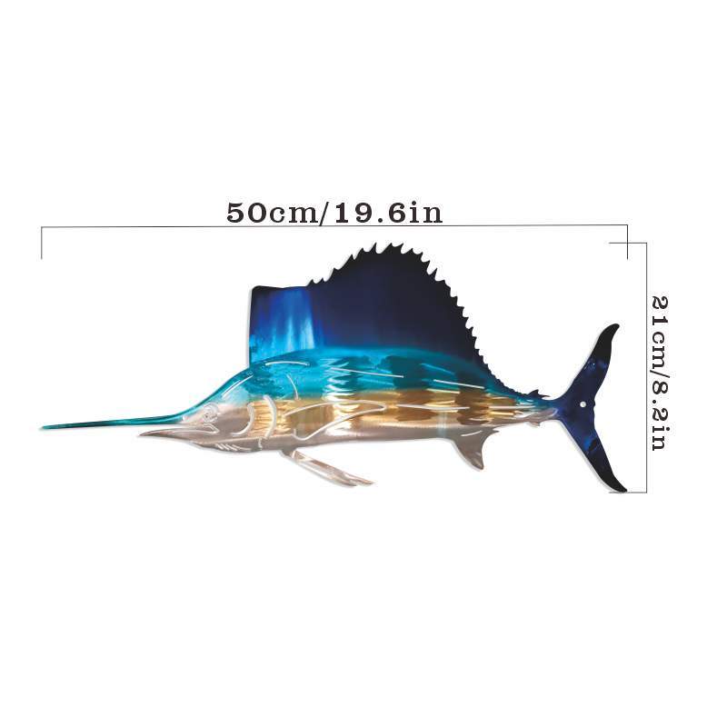 Tropical Metal Sailfish Wall Art - 1pc Wrought Iron Silhouette Sculpture - Interior Wall Home Decor, Christmas Gift